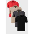 Buratti Pamuklu Slim Fit Şerit Detaylı Düğmeli Polo Yaka 4'lü Paket T Shirt Erkek T Shirt 5902118S4 - Siyah - Kırmızı - Antrasit - Vizon - XL