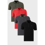 Buratti Pamuklu Slim Fit Şerit Detaylı Düğmeli Polo Yaka 4'lü Paket T Shirt Erkek T Shirt 5902118S4 - Siyah - Kırmızı - Antrasit