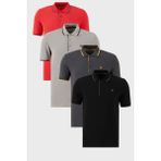 Buratti Pamuklu Slim Fit Şerit Detaylı Düğmeli Polo Yaka 4'lü Paket T Shirt Erkek T Shirt 5902118S4 - Siyah - Kırmızı - Gri - XL