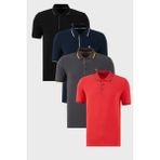 Buratti Pamuklu Slim Fit Şerit Detaylı Düğmeli Polo Yaka 4'lü Paket T Shirt Erkek T Shirt 5902118S4 - Siyah - Lacivert - Kırmızı