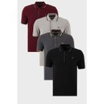 Buratti Pamuklu Slim Fit Şerit Detaylı Düğmeli Polo Yaka 4'lü Paket T Shirt Erkek T Shirt 5902118S4 - Siyah - Taş - Kırmızı