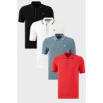 Buratti Pamuklu Slim Fit Şerit Detaylı Düğmeli Polo Yaka 4'lü Paket T Shirt Erkek T Shirt 5902118S4 - XL - Siyah - Beyaz - Mavi - Kırmızı