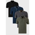 Buratti Pamuklu Slim Fit Şerit Detaylı Düğmeli Polo Yaka 4'lü Paket T Shirt Erkek T SHİRT 5902118S4 - XL - Siyah - Gri - Haki