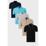 Buratti Pamuklu Slim Fit Şerit Detaylı Düğmeli Polo Yaka 5'li Paket T Shirt Erkek T Shirt 5902118S5 - Gri - Mavi - Siyah - XL