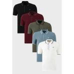 Buratti Pamuklu Slim Fit Şerit Detaylı Düğmeli Polo Yaka 5'li Paket T Shirt Erkek T Shirt 5902118S5 - Siyah - Beyaz - Bordo