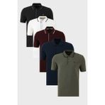 Buratti Pamuklu Slim Fit Şerit Detaylı Düğmeli Polo Yaka 5'li Paket T Shirt Erkek T Shirt 5902118S5 - XL - Beyaz - Siyah - Lacivert - Bordo - Haki
