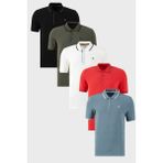 Buratti Pamuklu Slim Fit Şerit Detaylı Düğmeli Polo Yaka 5'li Paket T Shirt Erkek T Shirt 5902118S5 - XL - Beyaz - Siyah - Lacivert - Haki - Kırmızı