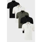 Buratti Pamuklu Slim Fit Şerit Detaylı Düğmeli Polo Yaka 5'li Paket T Shirt Erkek T Shirt 5902118S5 - XL - Siyah - Beyaz - Haki