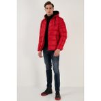 Buratti Peluş Astarlı Kapüşonlu Fermuarlı Slim Fit Şişme Mont Erkek Mont 5762010 - Kırmızı