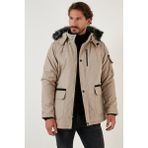 Buratti Peluş Astarlı Suya ve Rüzgara Dayanıklı Soğuk Geçirmez Slim Fit Mont Erkek MONT 5711051 - XL - Taş