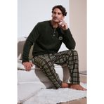 Buratti Regular Fit Bisiklet Yaka Kışlık Yumuşak Dokulu Polar Erkek Pijama Takımı 6096100 HAKİ