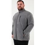 Buratti Regular Fit Dik Yaka Fermuarlı Büyük Beden Polar Erkek Hırka 5906028B GRİ