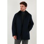 Buratti Slim Fit Çıkarılabilir Tüylü Yaka Detaylı Astarlı Kaşe Erkek Kaban 58400217 LACİVERT