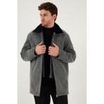 Buratti Slim Fit Çıkarılabilir Tüylü Yaka Detaylı Astarlı Kaşe Kaban Erkek Kaban 58400217 - Açık Gri