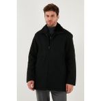 Buratti Slim Fit Çıkarılabilir Tüylü Yaka Detaylı Astarlı Kaşe Kaban Erkek Kaban 58400217 - Siyah