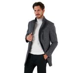 Buratti Slim Fit Dik Yaka, Kırçıllı Kaşe Kaban, Lacivert, M Beden