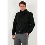 Buratti Slim Fit Erkek Kaban Ceket Yaka Astarlı Kalın Polyester Malzeme Siyah Renk Düz Desen 58400347