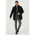 Buratti Slim Fit Erkek Kaban Çıkarılabilir Tüylü Yaka Detaylı Polyester Astarlı Kalın Kaşe 58400217 - Siyah - 2XL
