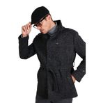 Buratti Slim Fit Erkek Kaşe Kaban, Siyah, 2XL