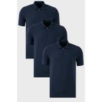 Buratti Streç Pamuklu Regular Fit Yarım Fermuarlı 3'lü Paket Polo Yaka T Shirt Erkek Polo Yaka T Shirt 5902972S3 - İndigo - 2XL