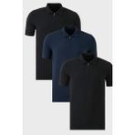 Buratti Streç Pamuklu Regular Fit Yarım Fermuarlı 3'lü Paket Polo Yaka T Shirt Erkek Polo Yaka T Shirt 5902972S3 - Siyah - Siyah - Mavi - XL