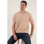 Buratti Yazı Baskılı Bisiklet Yaka Pamuk Slim Fit Basic T Shirt Erkek T Shirt 541TACTICAL - Vizon