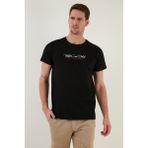 Buratti Yazı Baskılı Bisiklet Yaka Pamuk Slim Fit T Shirt Erkek T Shirt 541ENJOY - Siyah