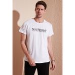 Buratti Yazı Baskılı Bisiklet Yaka Pamuk Slim Fit T Shirt Erkek T Shirt 541NATURE - 2XL - Beyaz