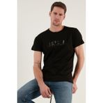 Buratti Yazı Baskılı Bisiklet Yaka Pamuk Slim Fit T Shirt Erkek T Shirt 541NATURE - Siyah