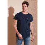 Buratti Yazı Baskılı Bisiklet Yaka Pamuk Slim Fit T Shirt Erkek T Shirt 541WIND - Lacivert - XXL