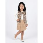 Burç Bebe Leopar Desen Peluş Yelek, Süet Şort Etek, Fitilli Body Kız Çocuk 3lü Takım - Leopar - Kahve - 4 Yaş