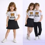 Burçak Butik Bayramlık Kız Çocuk Kardeş Kombin Tişört - Pantolon Alt Üst 2 Parça Takım - Mevsimlik - 7 - 8 Yaş - Beyaz - Siyah