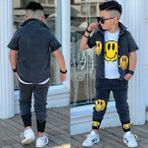 Burçak Butik Emoji Baskılı Kot Ceket Baskılı Kot Pantolon Baskılı Badi 3'lü Takım - 2 - 3 Yaş - Açık Siyah - Beyaz