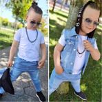 Burçak Butik Erkek Çocuk Kapüşonlu Yelek / Pantolon / Tişört 3'lü Kombin - Bayramlık - Mavi - Beyaz - 3 - 4 Yaş