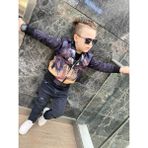 Burçak Butik Erkek Çocuk Su Itici Porto Kumaş Ceket / Baskılı Tişört / Kot Pantolon 3'lü Takım - 6 - 7 Yaş - Siyah - Siyah