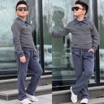 Burçak Butik Erkek Çocuk Sweat - Pantolon Kışlık Full Likra Alt Üst 2'li Takım - Bayramlık - Antrasit - 5 - 6 Yaş