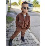 Burçak Butik Kışlık Kadife Ceket / Pantolon / 3 Ip Sweatshirt Likralı - 3'lü Alt Üst Takım - Bayramlık - Kahverengi - 11 - 12 Yaş