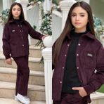 Burçak Butik Kız Çocuk Kışlık Fitilli Kadife Gömlek - Pantolon - Uzun Kol Badi - 3'lü Şık Takım - Bayramlık - 8 - 9 Yaş - Bordo
