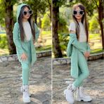 Burçak Butik Kız Çocuk Mevsimlik Kapüşonlu Hırka / Tayt / Badi Fitilli 3'lü Takım - Bayramlık - Yeşil - Beyaz - 5 - 6 Yaş