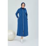 Burcu Tesettür BTS0008 İndigo Önden Fermarlı Kapüşonlu Spor Ferace