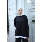 BURCU TESETTÜR Kadın Eteği Garnili Sweat Siyah BRC1702
