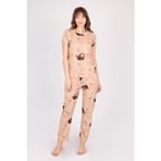 Burcumay Kadın Kısa Kollu Pamuklu Ayıcıklı Çilekli Kahverengi Desenli Pijama Takımı