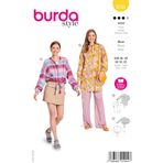 burda style kesim desenli kadın #5723 baskılı ve payetli bantlı bluz, gizli düğme şeritli bluz ceket Beden 36-48