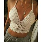 Burden Beyaz El Örgüsü Crop , Büstiyer , Bikini Üstü , Sık Iğne, Iç Göstermez, Yaz Modası - 001-Beyaz