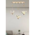 Burenze Elegance Modern Kelebek Tasarım Üçlü Sarkıt Led Avize Sıralı Yemek Masası Rose Gold Sarı