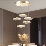 Burenze Luxury Exclusive Beşli Yuvarlak Sarkıt LED Avize Jellyfish Gold Sarı Ledli Avize - Altın - 5