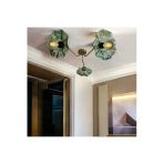 Burenze Luxury Modern Exclusive Tasarım Yeşil Kristal Camlı Flower Çiçek Üçlü Avize Eskitme Gold Sarı