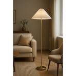 burenze Modern Capri Umbrella Pileli Krem Kumaş Dekoratif Lambader Metal Gövde Eskitme Gold