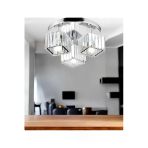 Burenze Modern Tasarım Kristal Taşlı Tavana Sıfır Kare Üçlü Avize Salon Oturma Odası Mutfak Avizesi Krom