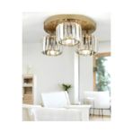Burenze Modern Tasarım Kristal Taşlı Tavana Sıfır Üçlü Avize Salon Oturma Odası Mutfak Avizesi Eskitme Gold